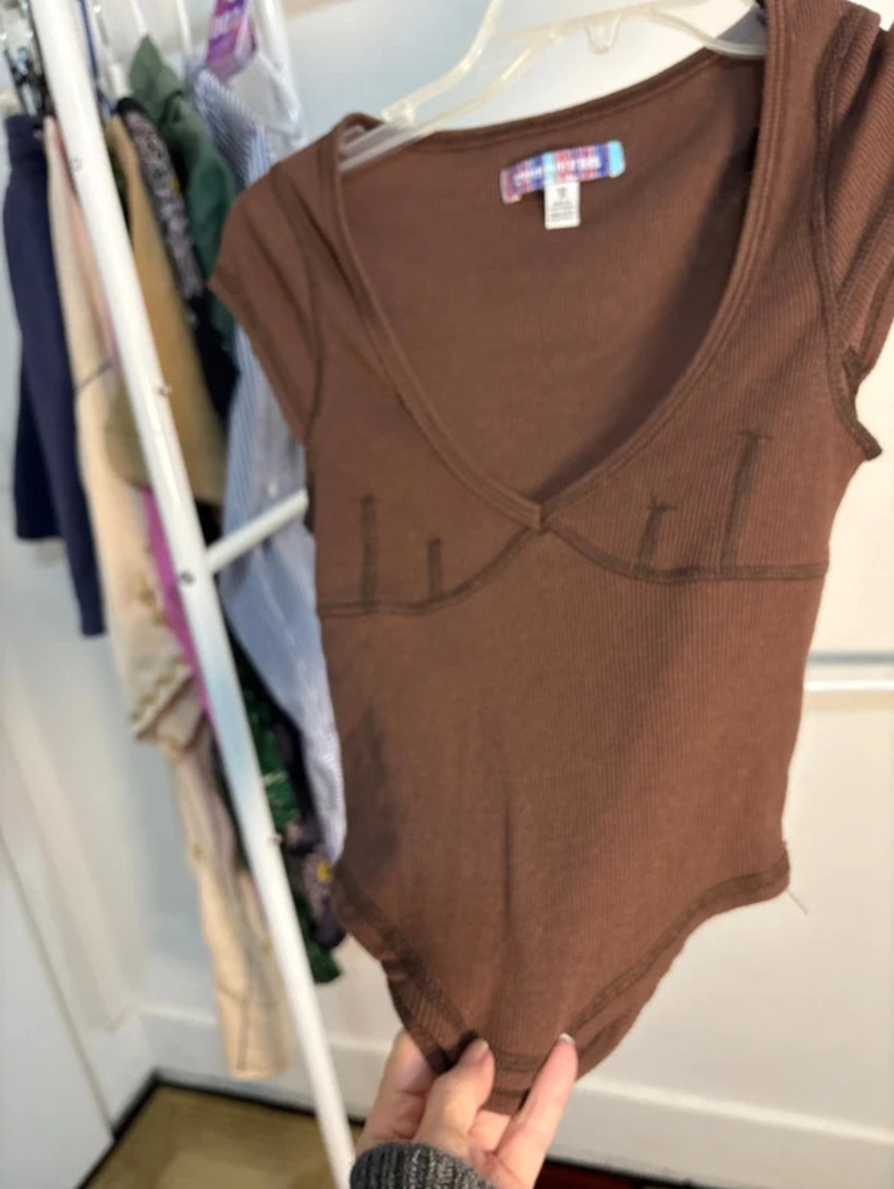 Urban outfitters chocolate brown Y2K cropped rib knit SS Top XS